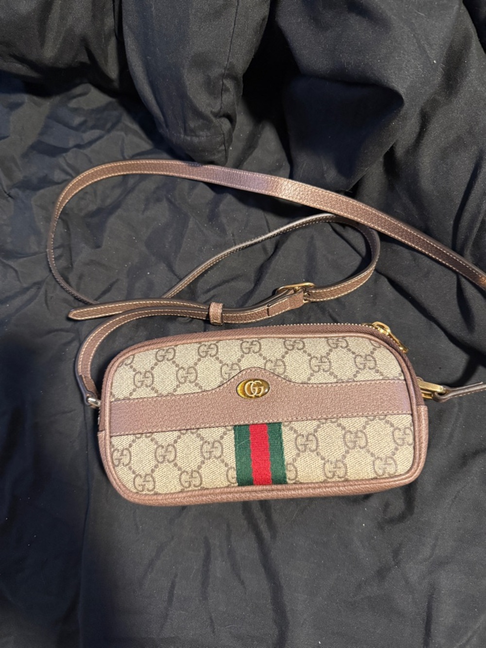 Gucci Ophidia Beige GG Supreme triple zipper Canvas Crossbody